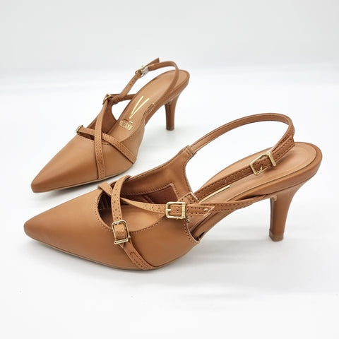 Scarpin Slingback Vizzano 1185-1124 Bico Fino de Tiras Napa Caramelo