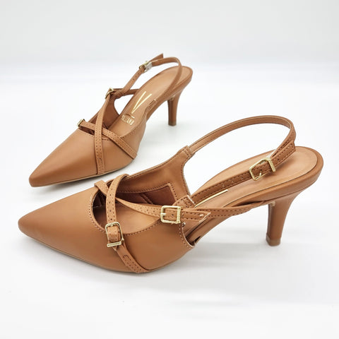Scarpin Slingback Vizzano 1185-1124 Bico Fino de Tiras Napa Caramelo