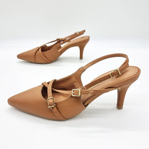 Scarpin Slingback Vizzano 1185-1124 Bico Fino de Tiras Napa Caramelo