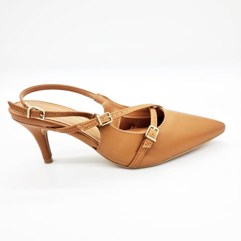 Scarpin Slingback Vizzano 1185-1124 Bico Fino de Tiras Napa Caramelo