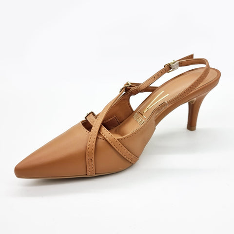 Scarpin Slingback Vizzano 1185-1124 Bico Fino de Tiras Napa Caramelo