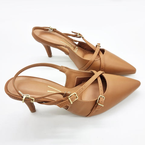 Scarpin Slingback Vizzano 1185-1124 Bico Fino de Tiras Napa Caramelo