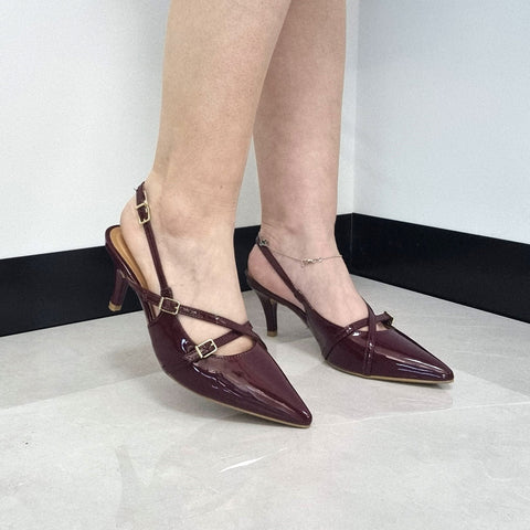 Scarpin Slingback Vizzano 1185-1124 Bico Fino de Tiras Verniz Vinho