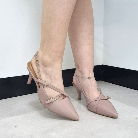 Scarpin Slingback Vizzano 1185-1124 Bico Fino de Tiras Napa Taupe