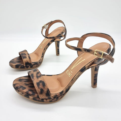 Sandália Vizzano 6210-1019 Salto Alto Bege Estampado