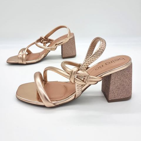 Sandália Salto Bloco Beira Rio 8436-229 Ouro Rosé