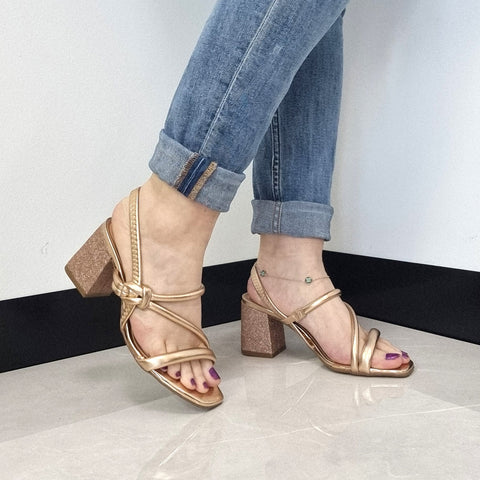 Sandália Salto Bloco Beira Rio 8436-229 Ouro Rosé