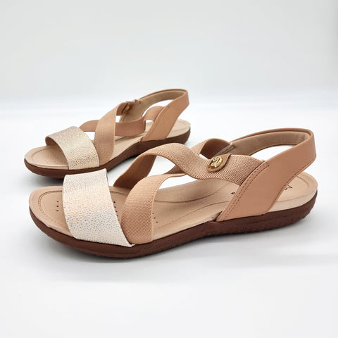 Sandália Rasteira Modare 7125-249 Tiras Elásticas Ouro Rosé/Camel