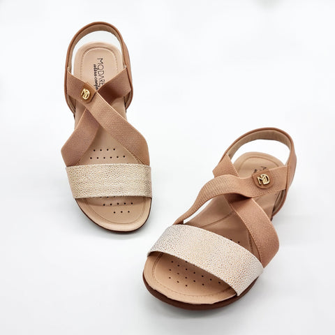 Sandália Rasteira Modare 7125-249 Tiras Elásticas Ouro Rosé/Camel