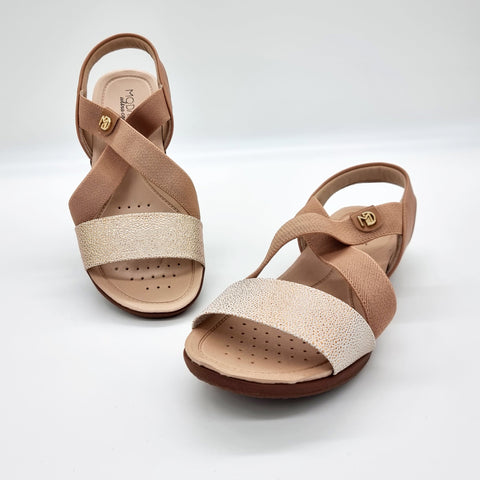Sandália Rasteira Modare 7125-249 Tiras Elásticas Ouro Rosé/Camel