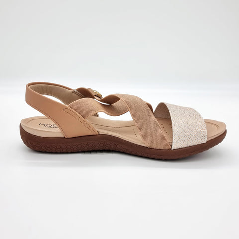 Sandália Rasteira Modare 7125-249 Tiras Elásticas Ouro Rosé/Camel