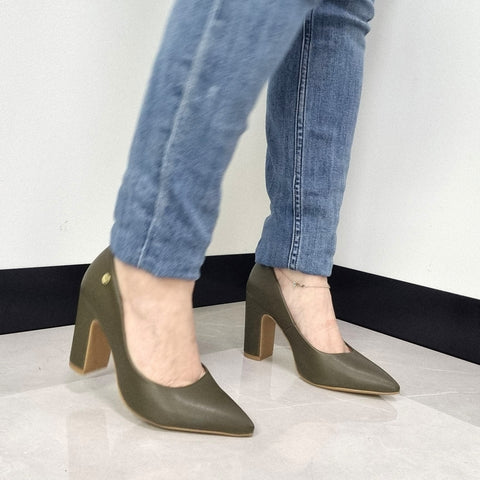 Scarpin Vizzano 1285-400 salto bloco bico fino Verde-oliva