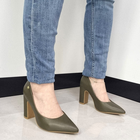 Scarpin Vizzano 1285-400 salto bloco bico fino Verde-oliva