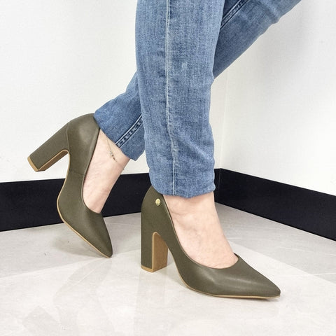 Scarpin Vizzano 1285-400 salto bloco bico fino Verde-oliva