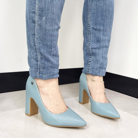 Scarpin Vizzano 1285-400 salto bloco bico fino Turquesa
