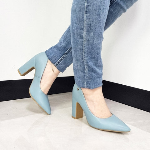 Scarpin Vizzano 1285-400 salto bloco bico fino Turquesa