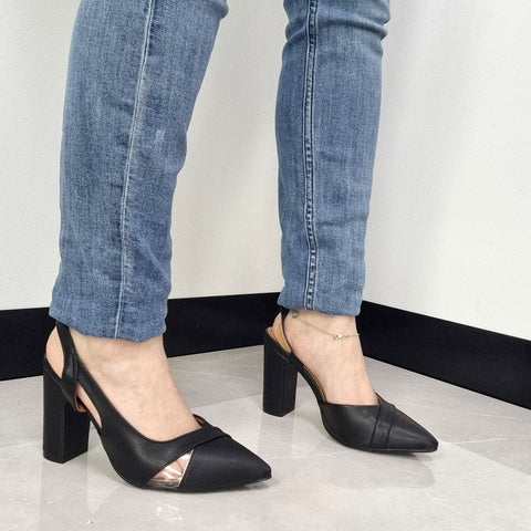 Scarpin Vizzano 1285-4443 salto bloco bico fino slingback Preto
