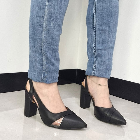 Scarpin Vizzano 1285-4443 salto bloco bico fino slingback Preto