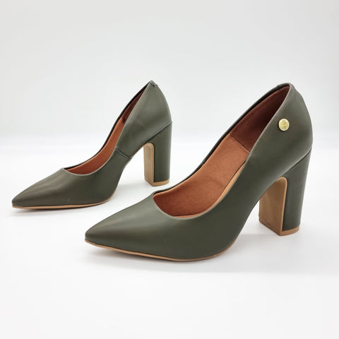 Scarpin Vizzano 1285-400 salto bloco bico fino Verde-oliva
