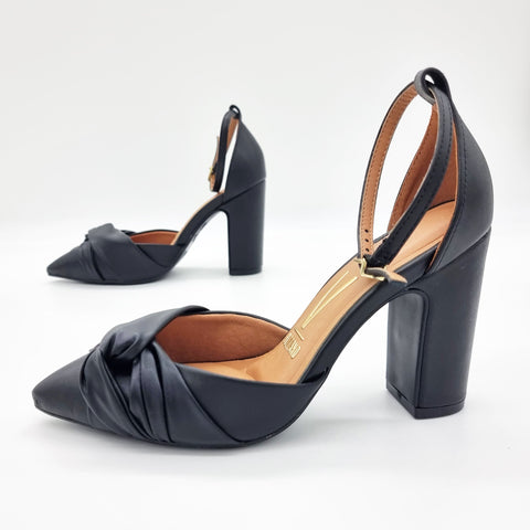 Scarpin Vizzano 1285-444 salto bloco bico fino com laço Preto