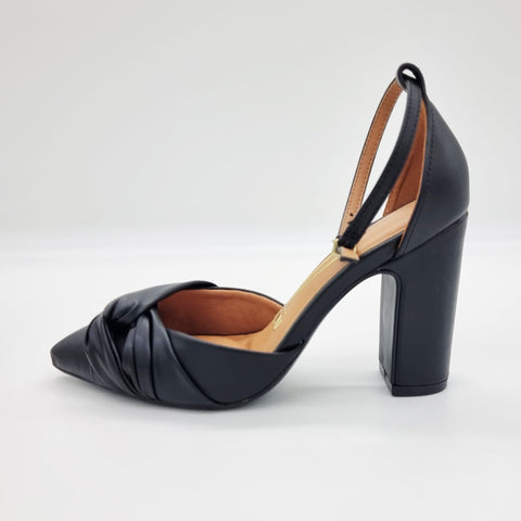 Scarpin Vizzano 1285-444 salto bloco bico fino com laço Preto