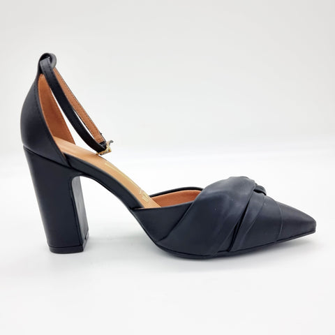 Scarpin Vizzano 1285-444 salto bloco bico fino com laço Preto