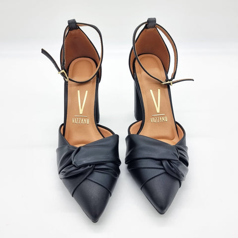 Scarpin Vizzano 1285-444 salto bloco bico fino com laço Preto