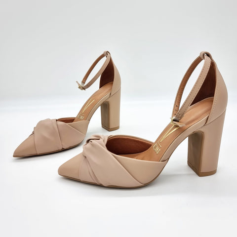 Scarpin Vizzano 1285-444 salto bloco bico fino com laço Bege