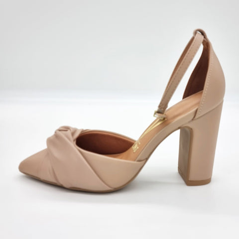 Scarpin Vizzano 1285-444 salto bloco bico fino com laço Bege