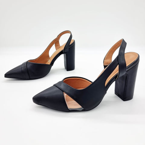 Scarpin Vizzano 1285-4443 salto bloco bico fino slingback Preto