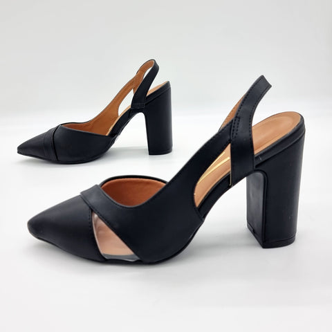 Scarpin Vizzano 1285-4443 salto bloco bico fino slingback Preto