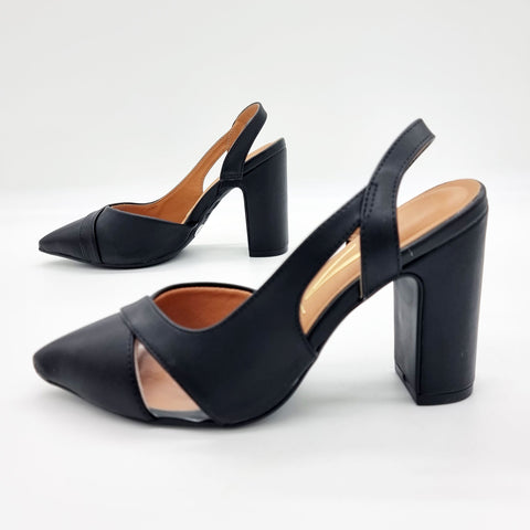 Scarpin Vizzano 1285-4443 salto bloco bico fino slingback Preto
