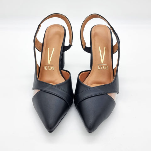 Scarpin Vizzano 1285-4443 salto bloco bico fino slingback Preto