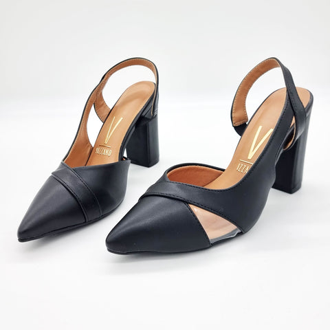 Scarpin Vizzano 1285-4443 salto bloco bico fino slingback Preto