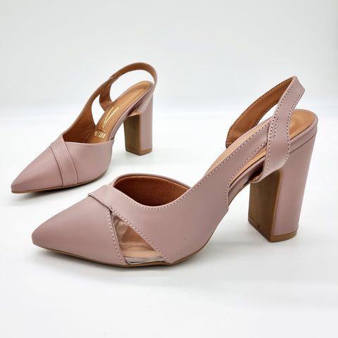 Scarpin Vizzano 1285-4443 salto bloco bico fino slingback Taupe