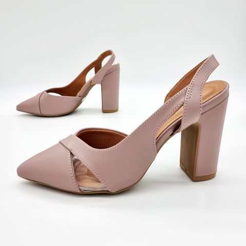 Scarpin Vizzano 1285-4443 salto bloco bico fino slingback Taupe