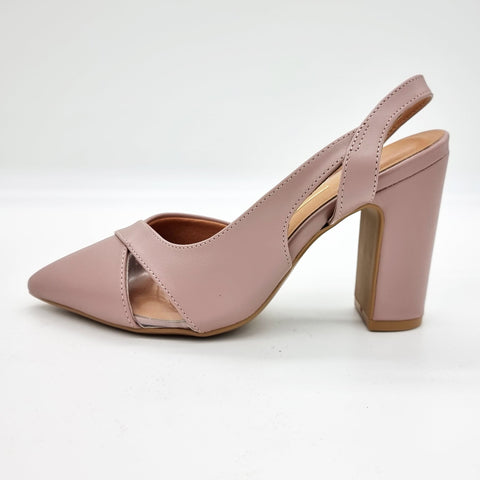 Scarpin Vizzano 1285-4443 salto bloco bico fino slingback Taupe