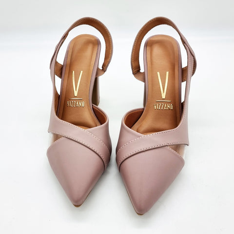 Scarpin Vizzano 1285-4443 salto bloco bico fino slingback Taupe
