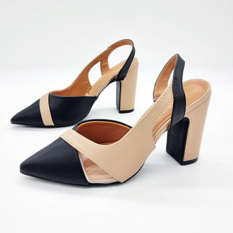 Scarpin Vizzano 1285-4443 salto bloco bico fino slingback Preto/Bege