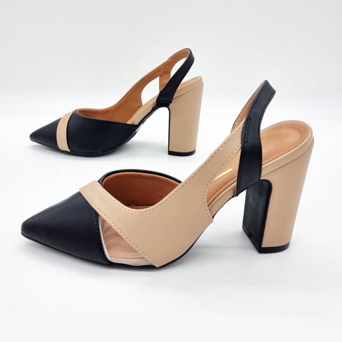 Scarpin Vizzano 1285-4443 salto bloco bico fino slingback Preto/Bege