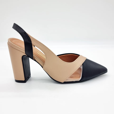 Scarpin Vizzano 1285-4443 salto bloco bico fino slingback Preto/Bege