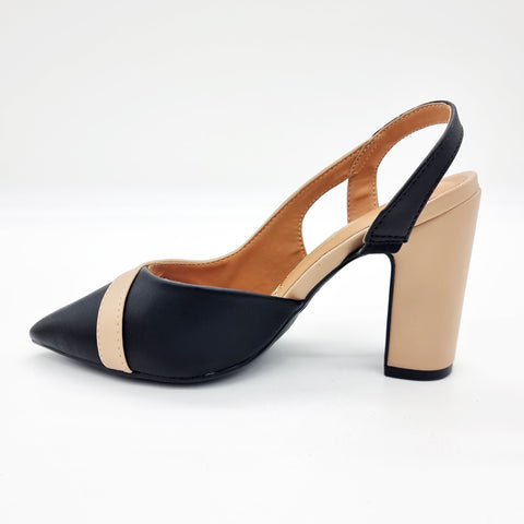 Scarpin Vizzano 1285-4443 salto bloco bico fino slingback Preto/Bege