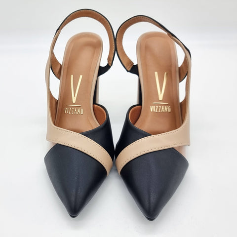 Scarpin Vizzano 1285-4443 salto bloco bico fino slingback Preto/Bege