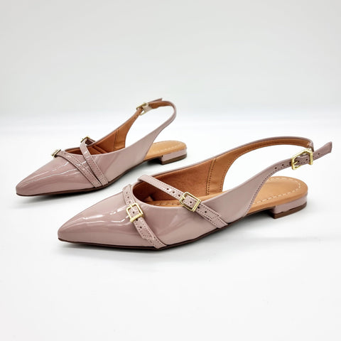 Sapatilha Vizzano 1206-296 Bico Fino Slingback Taupe Verniz