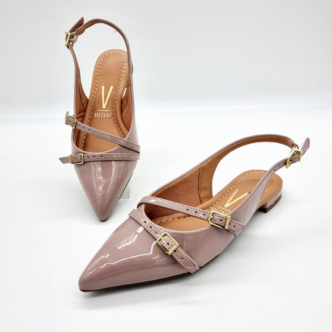 Sapatilha Vizzano 1206-296 Bico Fino Slingback Taupe Verniz