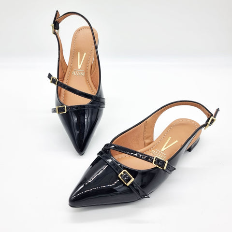 Sapatilha Vizzano 1206-296 Bico Fino Slingback Preto Verniz