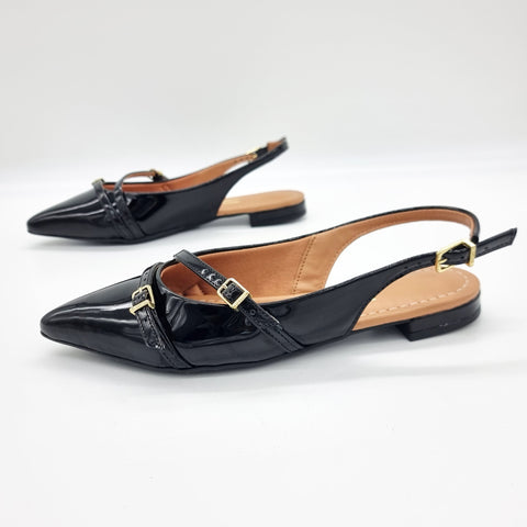 Sapatilha Vizzano 1206-296 Bico Fino Slingback Preto Verniz