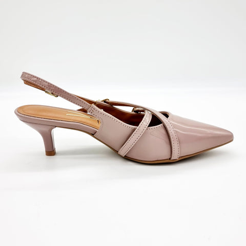 Scarpin Slingback Vizzano 1122-885 Salto Baixo Bico Fino de Tiras Verniz Taupe