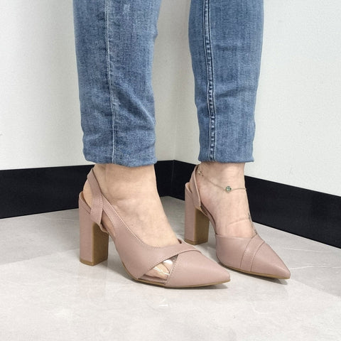 Scarpin Vizzano 1285-4443 salto bloco bico fino slingback Taupe