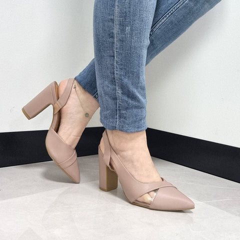 Scarpin Vizzano 1285-4443 salto bloco bico fino slingback Taupe